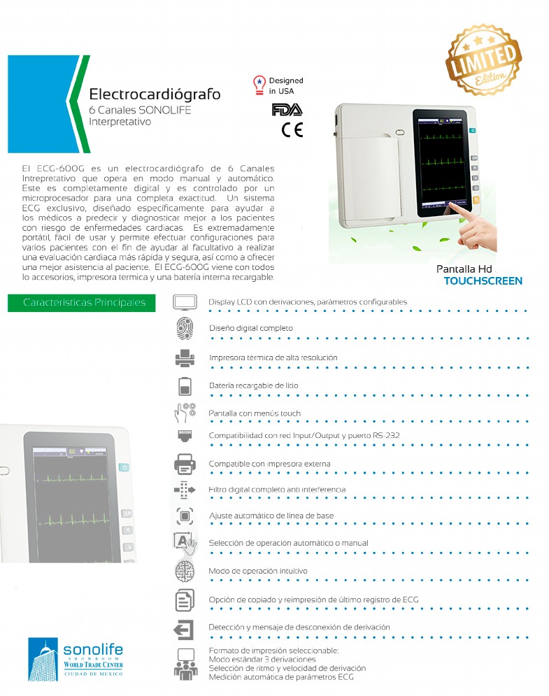 Sonolife - ECG-600 (Electrocardiógrafo 6 Canales)